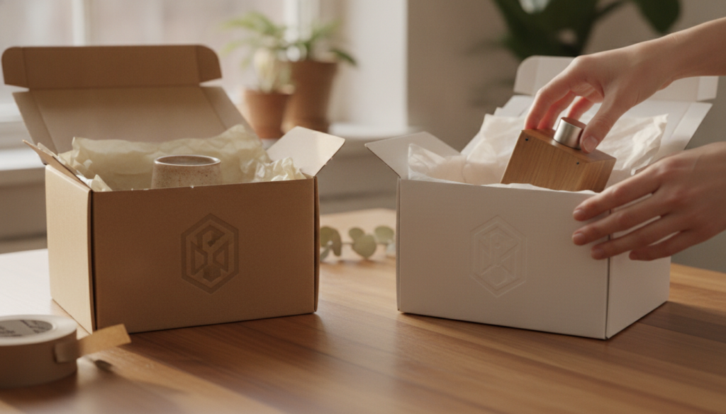 Branded custom printed mailer boxes with a logo for a small business
