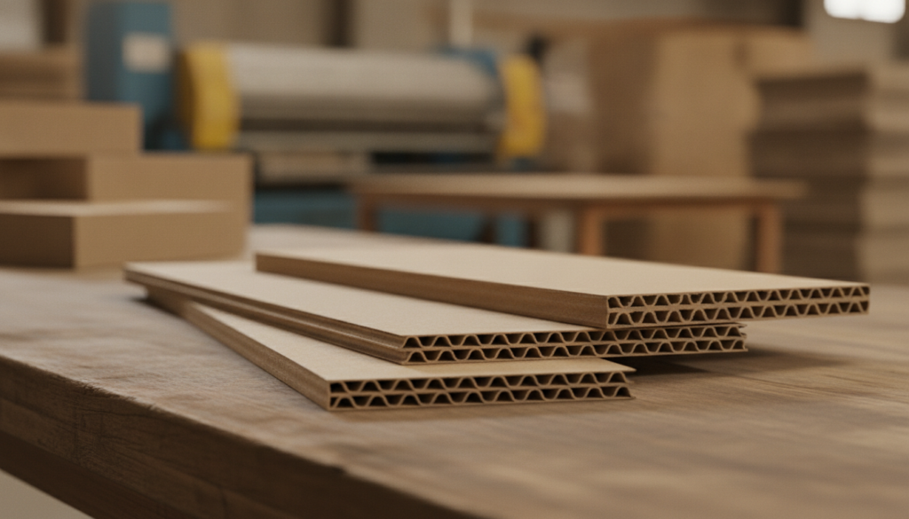 Corrugated cardboard cross-sections showing single and double wall flute profiles