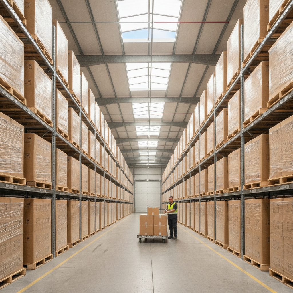 Corrugated boxes stacked on pallet racking in an Australian warehouse